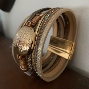 SAACHI Boho style wrist cuff Gold and Cream Multi-Layered Bracelet never used.